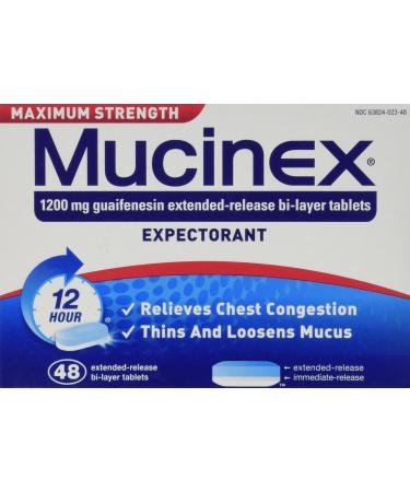 AEE Maximum Strength Mucinex Expectorant 1200 mg Guaifenesin 48 Extended-Release Bi-Layer Tablets