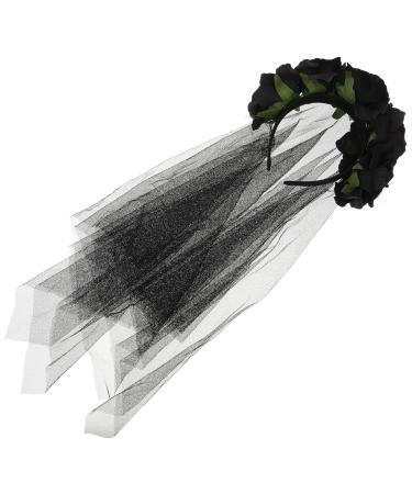 Lurrose Rose Floral Crown Headband | Day of the Dead Costume Accessory for Halloween & Festivals - Black Pattern - Buy Online on GoSupps.com