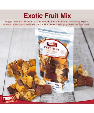 Tropgo Dried Fruit Selection 120g - Exotic Fruit Mix - Mixed Dried Fruit in Pouch - Healthy Snacks for Adults and Kids - Mango Guava Banana - Buy Online on GoSupps.com