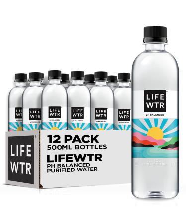 LIFEWTR Premium Purified Water pH Balanced with Electrolytes, 100% recycled plastic bottles, 16.9 Fl Oz Bottles, 500ml (Pack of 12)
