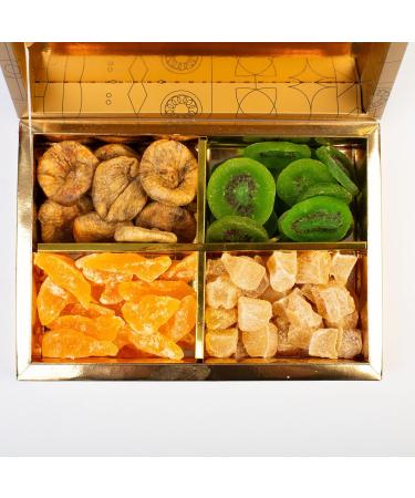 Luxury Dried Fruits Selection - 800g Gold Gift Box | Exotic Crystallised Fruit | Suitable for Vegans Vegetarian Halal Kosher and Gluten Free Diets - Buy Online on GoSupps.com