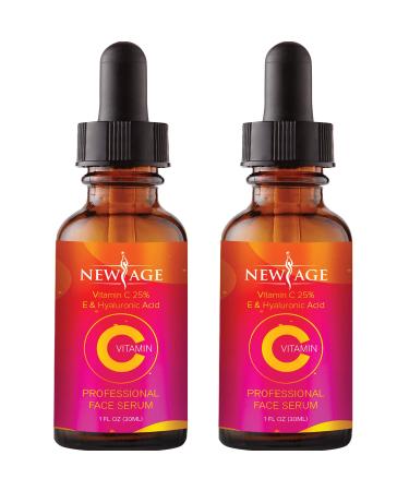 (2-PACK) Vitamin C Serum with Hyaluronic Acid for Face and Eyes - Natural Anti Aging Eye Serum - Facial Serum Fades Age Spots and Sun Damage - By New Age