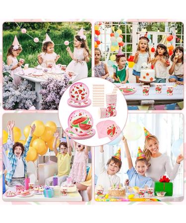 Watermelon Party Harness Set - 80 Pieces Birthday Decoration for Girls | Plates Cups Napkins & Tablecloth for 16 Guests - Buy Online on GoSupps.com