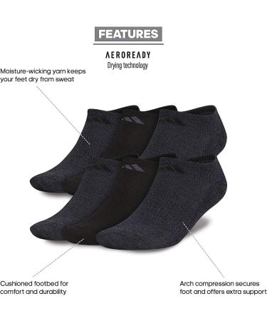 adidas Men's Athletic Cushioned 6-Pack No Show Socks - Black/Onix Grey - Large - Buy Online on GoSupps.com