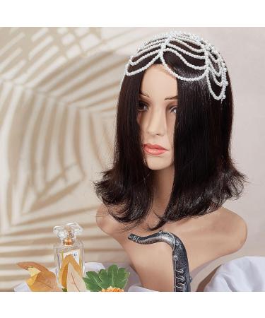 NICENEEDED White Pearl Tassels Headhoop Bohemian Beaded Jewelry Headband Hoop Cap Mesh Pearl Fringe Bridal Wedding Hair Hoop for Women and Girls Hair Decoration - Buy Online on GoSupps.com