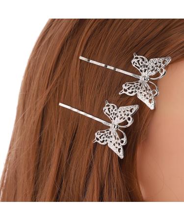 Yheakne Hollow Butterfly Hair Clip Pin Vintage Silver Hair Clip French Butterfly Retro Bobby Pins Decorative Hair Accessories for Women and Girls 2 Pieces