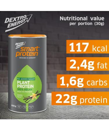 Dextro Energy Smart Protein Powder | 100% Vegan Plant Protein Vanilla | High-Quality Vegetable Protein | 600g International Shipping - Buy Online on GoSupps.com