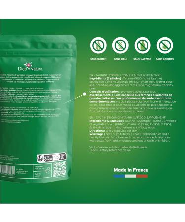DIETI NATURA - Taurine And Vitamin C - Anti-Fatigue - Energy Booster - Natural Defense Support - Non-GMO & Gluten Free - Vegan - Made in France - 120 Capsules - Buy Online on GoSupps.com