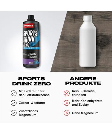 Body Attack Zero Sports Drink - Blueberry Flavor - 1000 ML | Vegan Energy Drink Concentrate | Low Sugar & Fat | Vitamins & Minerals | Made in Germany - 200 Portions - Buy Online on GoSupps.com