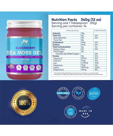 BioVitalica Sea Moss Gel - Raw Organic Irish Sea Moss - Dr Sebi Vegan Superfood - 100% Natural Elderberry Infused Gel - Premium Quality (12 Fl Oz) - Buy Online on GoSupps.com