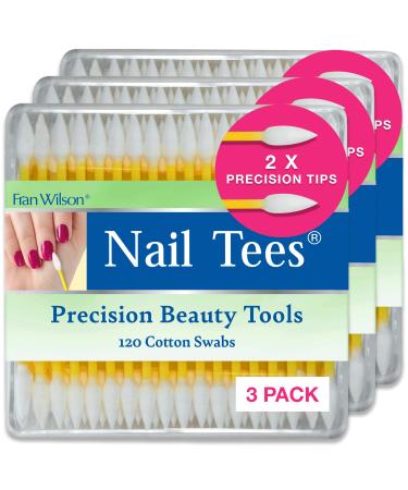 Fran Wilson NAIL TEES COTTON TIPS 120 Count (3 PACK) - The Ultimate Nail Tool Multi-Purpose Double-sided Swabs with Pointed Ends for Precise Touch-ups and the Perfect At-Home Manicure & Pedicure
