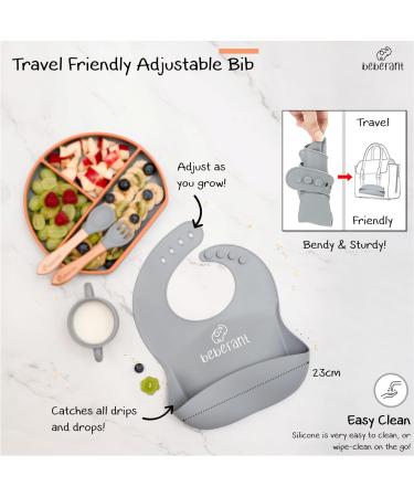 Bebefant Baby Weaning Set: Suction Bowl, Plate, Cup, Bib, Fork & Spoon for Baby Led Weaning - Grey & Orange - Large Set - Buy Online on GoSupps.com