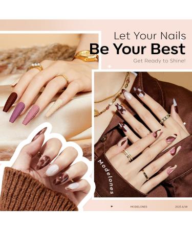 Modelones 24 Pcs Gel Nail Polish Set 20 Colors Nude Pink White Nail Polish Neutral Brown Glitter Gel Polish Set with Bond Primer Glossy & Matte Top Base Coat Soak Off LED Manicure Gifts White Glitter Brown - Buy Online on GoSupps.com