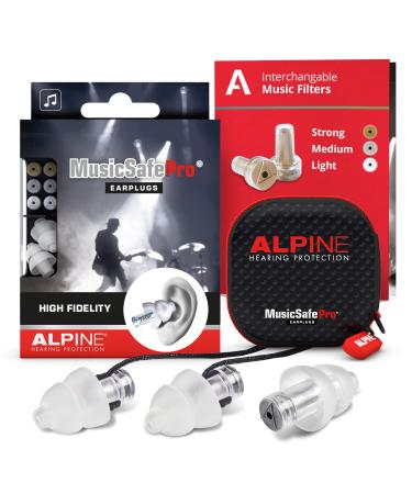Alpine MusicSafe Pro High Fidelity Music Earplugs for Concert & Noise Reduction, 3 Interchangeable Premium Filter Sets - Professional Musicians Ear Protection - Hypoallergenic Reusable Invisible Plugs Pro-transparent