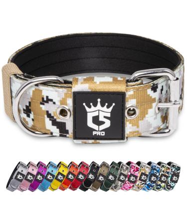 Tspro Tactical dog collar 3.8 cm wide dog collar military standard strong dog collar thick dog collar dog collar with stable metal buckle (Camo Khaki-L) L-neck size (adjustable 52cm-60cm) camouflage pattern Khaki