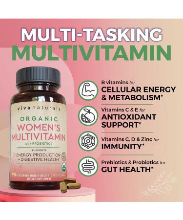 Women's Organic Multivitamin with Iron, Probiotics & Essential Vitamins B12, C, D, E - 90 Tablets - Buy Online on GoSupps.com