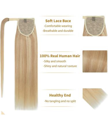 16 inch Wrap Around Ponytail Extension Human Hair 100% Real Remy One Piece Clip in Hair Pieces for Women Natural Invisible Highlights (80g #18P613 Ash Blonde&Bleach Blonde) - Buy Online on GoSupps.com