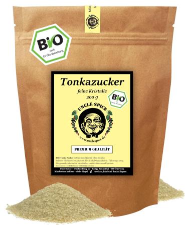 Uncle Spice Bio Tonka Sugar- 200g of the finest sugar with clay beans- in organic quality- cane sugar and grated clay beans from ecological cultivation de- ko-005- Ideal alternative to vanilla sugar