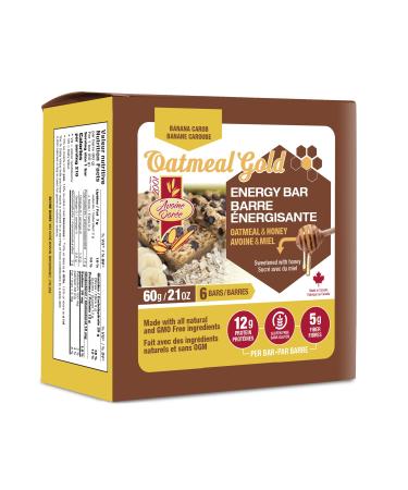 Oatmeal & Honey Protein - Energy Bar Gluten Free Snack High in Fiber Banana-Carob 60g Bar (6 count) Banana-Carob 60 grams