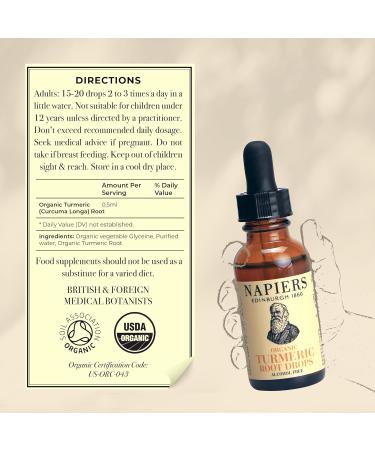 Napiers Organic Turmeric Root Tincture Drops - Alcohol-Free Herbal Supplement 30ml - Buy Online on GoSupps.com