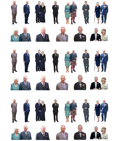 36 Stand Up King Charles & Camilla Edible Wafer Paper Cake Toppers Decorations