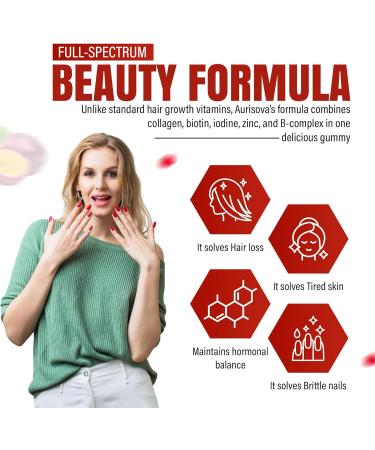 Aurisova Everyday Glow Biotin 6000mcg & Marine Collagen Gummies | Advanced Dietary Supplement for Hair Skin and Nails Vitamins with B-Complex Zinc Vitamin C & E | Passion Fruit Non-GMO 60ct - Buy Online on GoSupps.com