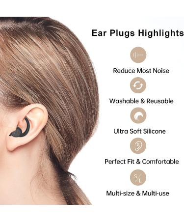 Soft Silicone Earplugs for Sleeping - 2 Pairs, NRR 33dB Noise Reduction, Reusable, Black - Perfect for Snoring, Sleep, Work, Concerts, Shooting, Travel - Dogdogkut - Buy Online on GoSupps.com