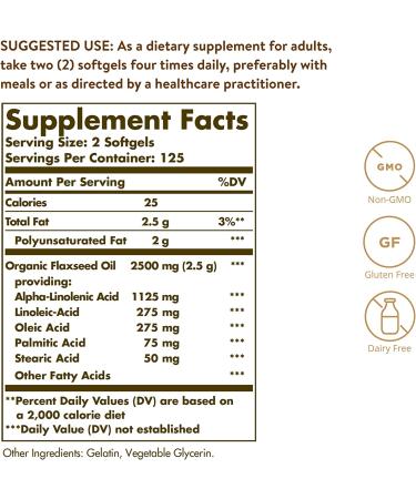 Solgar Flaxseed Oil 1250 mg - 250 Softgels for Heart & Health Support - Buy Online on GoSupps.com