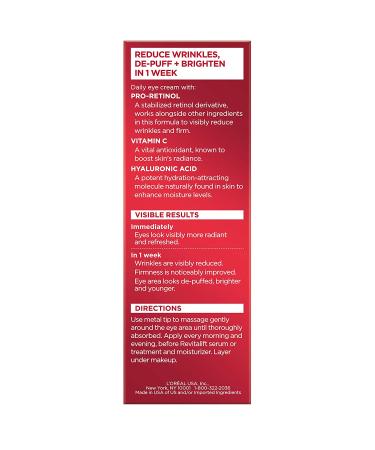 L'Oreal Revitalift Anti-Aging Eye Cream | Triple Power Under Eye Treatment - Reduce Wrinkles  De-Puff & Brighten - 0.5 fl. oz. - Buy Online on GoSupps.com