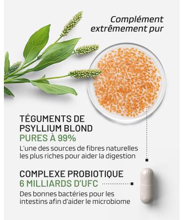 Psyllium Blond with Probiotics 1400 mg - 99% Pure Integuments - 60 Capsules - Transit Digestion Intestinal Function - Dietary Fiber with Psyllium Husk & Probiotic Complex 6 Billion CFU - Buy Online on GoSupps.com