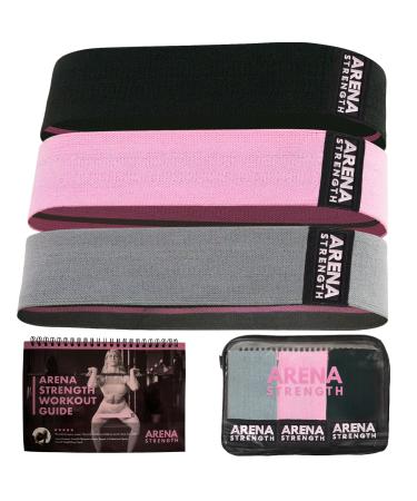 Arena Strength Fabric Booty Bands - Fabric Exercise Bands for Legs and Butt | Fabric Resistance Bands | Hip Resistance Bands with Workout Guide and Carry Case Light, Medium, Heavy Gray, Pink, Black