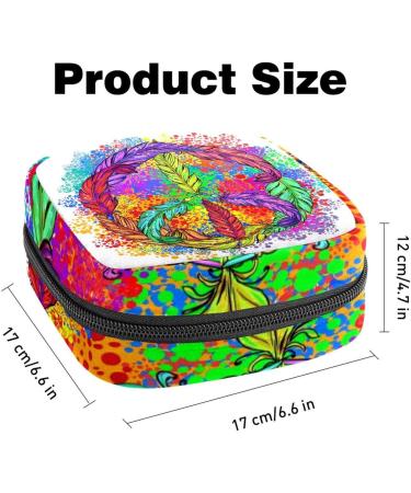 Stylish Menstruation Pad Bag with Zipper | Women's Napkin & Tampon Organizer - Colorful Pacific Symbol & Feathers Design - Buy Online on GoSupps.com