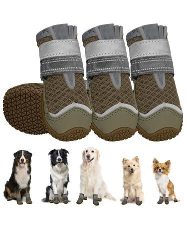 Eyein dog shoes Paw protection 4 pieces breathable dog shoes with non-slip sole and reflective Velcro fastener for small medium and large dogs outdoor sports brown size 5 size 5: width 5.8 cm i-brown breathing active (4 pieces)