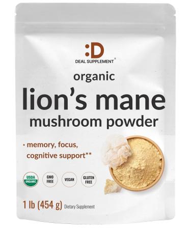 DEAL SUPPLEMENT Organic Lions Mane Mushroom Powder Supplement 1 500mg Per Serving 1lb Active Fruiting Body & Mycelium Extract Natural Brain Nootropic & Immune System Booster Non-GMO