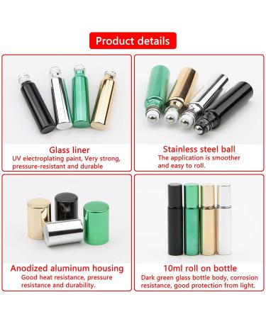 JIUWU 8pcs Essential Oil Roller Bottles - 10ml Stainless Steel Refillable Perfume Vials with Droppers & Opener | Organic Beauty (4 Colors - Buy Online on GoSupps.com