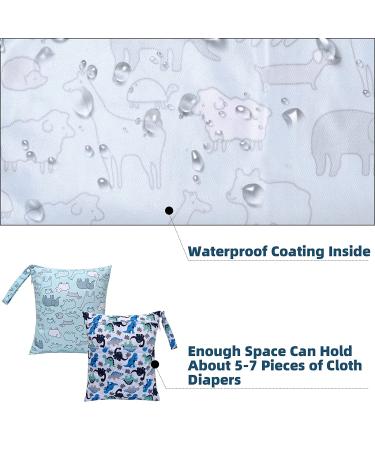 Seebel 2pcs Cloth Diaper Wet Dry Bags - Waterproof Reusable with Two Zippered Pockets - Cute Animal Dinosaur Design for Travel, Beach, Pool, Daycare - Perfect for Soiled Baby Items, Swimsuits, Yoga, Gym - Buy Online on GoSupps.com
