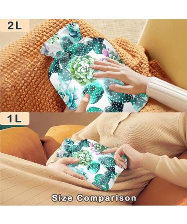NAANLE Hot Water Bottle with Cactus Cover - 2L for Pain Relief Menstrual Cramps & Heat Therapy | Succulent Watercolor Design - Buy Online on GoSupps.com