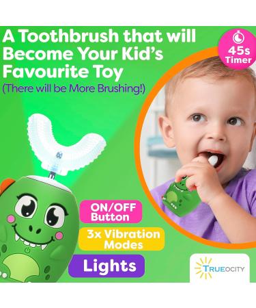 Trueocity Kids U Shape Toothbrush - Automatic Rechargeable Electric Dinosaur Toothbrush for Toddlers Age 2+ - Fun & Effective Children's Dental Care - Buy Online on GoSupps.com