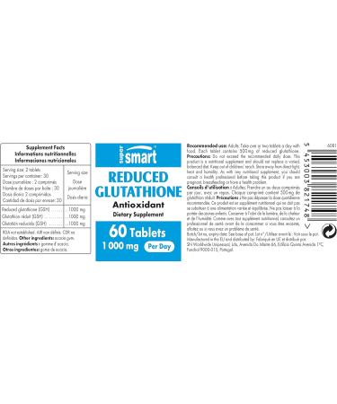 Reduced Glutathione (GSH) 1000 mg - Vegan Antioxidant Supplement with Vitamin C - Gluten-Free Tripeptide for Optimal Health - Supersmart - Buy Online on GoSupps.com