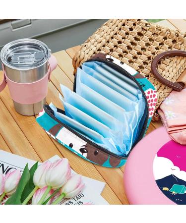 Cute Cartoon Dog Love Heart Blumen Women's Napkin Storage Bag - Portable Menstrual Cup Bag with Zipper for Teenagers & Women | International Shipping - Buy Online on GoSupps.com