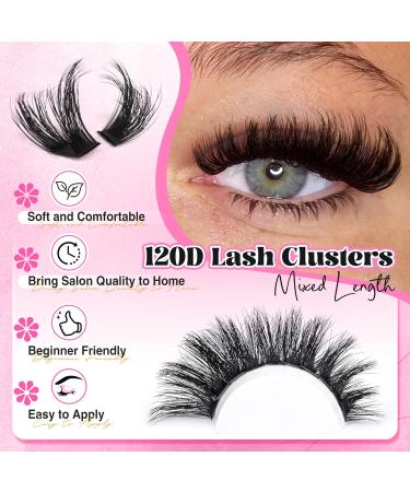 Lanflower Lash Clusters Kit - 120D Thick Volume Waterproof Eyelash Extensions with Bottom Lashes | Fluffy D Curl Individual Lashes (10-18mm) - Ideal for International Shipping - Buy Online on GoSupps.com