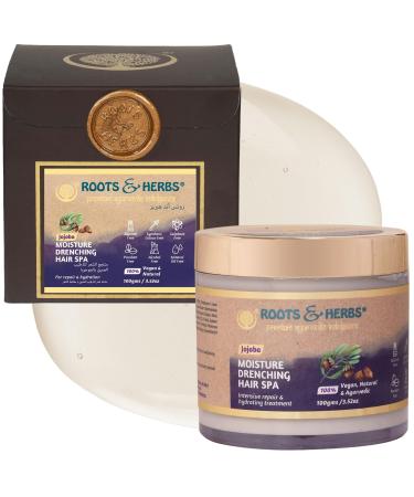 Jojoba Hair Conditioning Treatment - Jojoba Hair Mask for Dry Hair Straight Wavy Curly Braided Hair & Beard - Hydrating Hair Moisturizer with Ayurvedic Herbs - Roots & Herbs 3.52oz