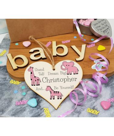 Personalized Plum Penguin Wooden Hanging Heart Plaque - Be Brave, Dream Big, Be Yourself | Pink Safari Animals Nursery Wall Decoration - New Baby Gift - Buy Online on GoSupps.com