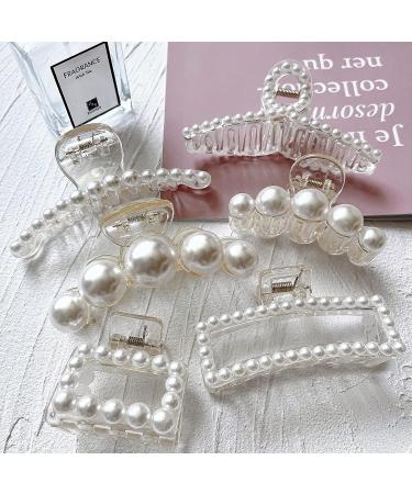 Sisiaipu Large Pearl Claw Clips - Set of 6 | White Hair Clips for Wedding | Nonslip Jaw Clips for Thick Hair | Hair Styling Accessories for Women and Girls - Buy Online on GoSupps.com
