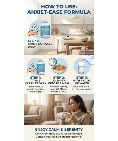 Global Creations Natural Mood & Serotonin Support - Anxiet-Ease Formula with Ashwagandha L-Theanine GABA 5-HTP Magnesium - 60 Capsules - Buy Online on GoSupps.com
