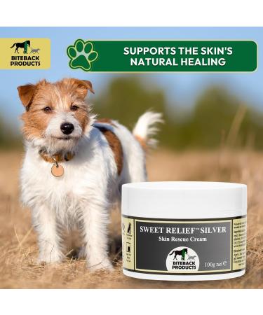 Biteback 'Sweet Relief Silver' Cream - Essential Silver-Infused Antiseptic Cream for Dogs: Ideal for Minor Wounds Abrasions & Rubs - Benzyl Benzoate Dog First Aid Essentials - 100g - Buy Online on GoSupps.com