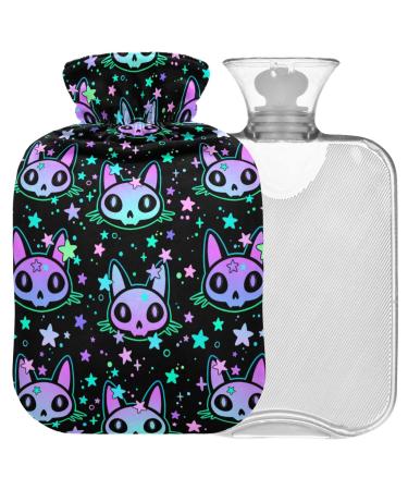 Naanle Halloween Black Cats Heat bottle MITVATED Transparent hot water bottle Handle Harmer Heading bags For pain relief heat and cold therapy 1L