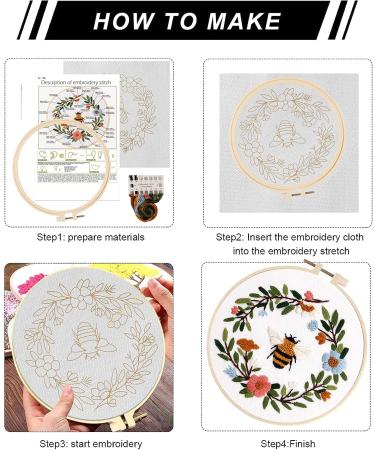 Lukinbox Embroidery Starter Kit for Beginners - 3 Cross Stitch Sets with Cute Bees and Flowers Patterns, Hoop, Threads, Needles & Instructions - Buy Online on GoSupps.com