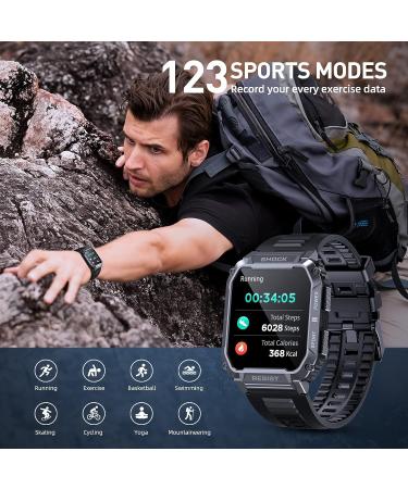 PUREROYI Military Smart Watch for Men - 1.95'' IP68 Waterproof with Bluetooth Call and 123 Sports Modes - Tactical Smartwatch for iPhone and Android - Black - Buy Online on GoSupps.com