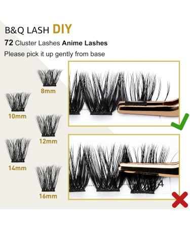 Buy BQ Lash Single Eyelash Clusters - 72 Colored DIY Lashes for Home Extensions (B06 D-14mm) - Perfect Black Eyelash Kit - Buy Online on GoSupps.com